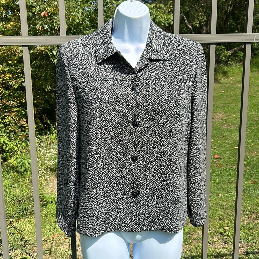 Talbots Black & White Geometric Print Button Down Suit Jacket Top Size 6